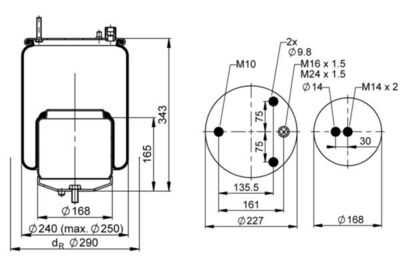 LUCHTBALG OEM CONTITECH 4570 N P02 MET CENTRERINGSPUNTEN